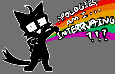 ambiguous_anthro ambiguous_gender anthro black_body black_fur eyewear fur glasses grey_background outline question rainbow simple_background solo text white_outline clockstops3am conditional_dnp domestic_cat felid feline felis mammal 2024 aliasing digital_media_(artwork) english_text hi_res