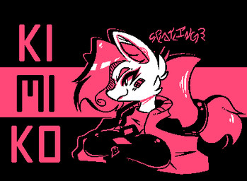 accessory anthro bandage bandage_on_face breasts dark_clothing eyelashes female fur hair hair_accessory hairband lipstick long_hair makeup pink_hair small_breasts solo text white_body white_fur splatling3 epic_games fortnite kimiko_five-tails canid canine fox mammal aliasing artist_name character_name digital_drawing_(artwork) digital_media_(artwork) low_res monochrome restricted_palette signature