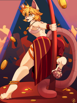 anthro blonde_hair crown dancing femboy hair headgear lipstick makeup male party pole pole_dancing solo stripper stripper_pole punkcroc fin_la_fleur mammal rodent absurd_res hi_res