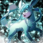 1:1 2022 abstract_background blue_background blue_body blue_ears blue_eyes blue_fur blue_hair blue_tail canid conditional_dnp digital_media_(artwork) digital_painting_(artwork) eeveelution feral full-length_portrait fur generation_4_pokemon glaceon hair long_ears long_tail looking_away mammal nintendo nude open_mouth pokemon pokemon_(species) portrait quadruped ratte simple_background solo standing tail teeth tongue