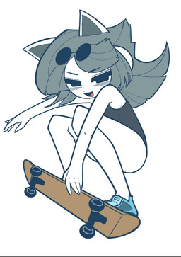 5_fingers :3 anthro biped blue_clothing blue_footwear blue_shoes clothed clothed_anthro clothed_female clothing eyewear eyewear_on_head female female_anthro fingers footwear green_hair hair jumping midair one-piece_swimsuit open_mouth open_smile pointy_ears prick_ears round_sunglasses shoes simple_background skateboard skateboarding smile solo sunglasses sunglasses_on_head swimwear topwear vehicle wearing_sunglasses white_background white_body hss_dada fe undertale undertale_(series) temmie_(undertale) felid feline mammal tem digital_media_(artwork) full-length_portrait hi_res portrait restricted_palette