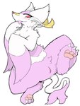 anthro blush female fur genitals nude pussy simple_background solo tail tongue white_background anonymous_artist nintendo pokemon generation_5_pokemon mienshao pokemon_(species) hi_res