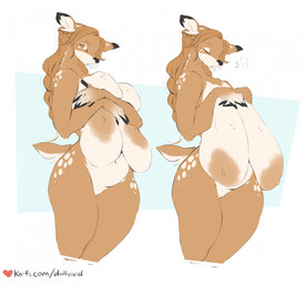 anthro areola big_breasts braided_hair breasts brown_body brown_fur buckteeth eyes_closed female freckled_breasts freckles fur hair half-closed_eyes huge_breasts markings narrowed_eyes nipples nude sagging_breasts solo spots spotted_body spotted_ears spotted_face spotted_fur spotted_hips spotted_markings spotted_shoulders tan_areola tan_nipples tan_spots teeth text dullvivid fiona_fawnbags_(dullvivid) deer mammal hi_res url