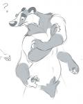 4_arms anthro confusion crossed_arms duo male multi_arm multi_limb multifur nude borges borges_(aoba) badger mammal mustelid musteline line_art