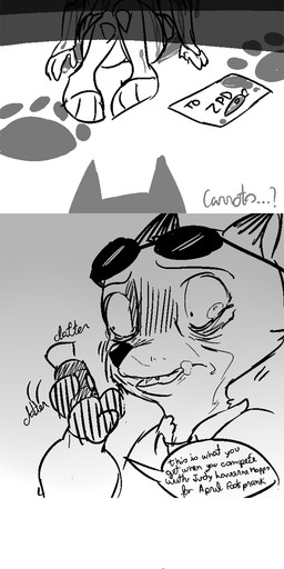 anthro bed blood bodily_fluids clothed clothing corpse death dialogue dipstick_ears dismemberment duo ear_markings electronics eyewear female flower furniture gore holidays hospital male monitor multicolored_ears plant prank sunglasses text wounded replytoanons april_fools'_day disney zootopia judy_hopps nick_wilde canid canine fox lagomorph leporid mammal rabbit red_fox true_fox 1:3 2016 aliasing black_and_white comic digital_media_(artwork) english_text hi_res monochrome