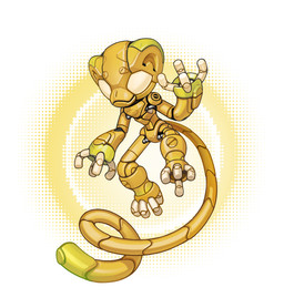 4_fingers ambiguous_gender anthro fingers machine metallic_body orange_arms orange_body orange_ears orange_head orange_legs orange_tail tail yellow_body lordyanyu haplorhine mammal monkey primate robot full-length_portrait portrait