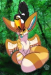 ambiguous_gender black_body black_fur chest_tuft detailed_background feathered_wings feathers feral forest fur nature one_eye_closed outside plant solo tail tongue tongue_out tree tuft wings blondefoxy avian bird canid canine fennec_fox fox mammal ramphastos toco_toucan toucan true_fox 2012 digital_drawing_(artwork) digital_media_(artwork)