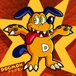 anthro claws fangs floppy_ears green_eyes long_tongue pawpads sharp_teeth solo standing teeth tongue toony sodadog bandai_namco digimon canid canine canis digimon_(species) dogmon domestic_dog mammal 1:1 hi_res