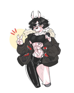 abs anthro biped black_hair breasts clothing dr.river ear_piercing female female_anthro front_view fur gesture hair hand_gesture latex latex_clothing latex_legwear leggings legwear muscular muscular_female piercing solo standing tattoo thick_thighs topwear v_sign white_body white_fur wide_hips y0ungfur lagomorph leporid mammal rabbit 4:5 hi_res
