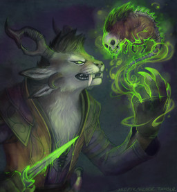 ambiguous_gender claws dagger duo fangs green_eyes horn magic magic_user melee_weapon multi_ear necromancer teeth weapon skepsisfox guild_wars charr felid mammal undead 2013