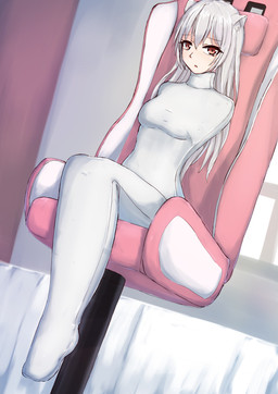 amputee bdsm big_breasts bondage bound breasts clothing disability female gaming_chair hair missing_all_arms missing_arm missing_limb pink_chair red_eyes skinsuit tight_clothing white_clothing white_hair white_skinsuit remiliacn animal_humanoid cat_humanoid felid felid_humanoid feline feline_humanoid humanoid mammal mammal_humanoid absurd_res hi_res