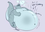 balloon_support belly big_belly glistening glistening_belly hand_on_belly huge_belly hyper hyper_belly inflation onomatopoeia open_mouth sloshing_belly sound_effects text crestdraggy european_mythology mythology balloogabu dragon mythological_creature mythological_scalie scalie western_dragon 2024 7:5 blue_and_white hi_res monochrome