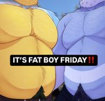 anthro barazoku belly big_belly big_muscles body_hair bottomwear caption chest_hair close-up clothed clothing day duo facial_hair fur happy_trail huge_belly huge_muscles male musclegut muscular muscular_anthro muscular_male outside overweight overweight_anthro overweight_male pants pecs pubes standing stubble text thick_arms topless topless_anthro topless_male tuft thediyemi bluey_(series) bandit_heeler stripe_heeler australian_cattle_dog canid canine canis cattledog domestic_dog herding_dog mammal pastoral_dog 2025 english_text meme reaction_image brother_(lore) brothers_(lore) sibling_(lore)