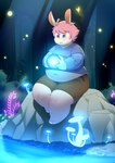 anthro belly forest forest_background fungus magic_orb male mushroom nature nature_background navel obese obese_anthro obese_male orb overweight overweight_anthro overweight_male plant rock solo tree white_body tolild joshie_(calahootheyeen) lagomorph leporid mammal rabbit absurd_res hi_res