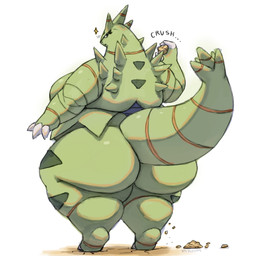 anthro back_spikes big_breasts big_butt breasts butt claws cracked_floor female green_body head_spikes looking_at_viewer looking_back overweight overweight_anthro overweight_female rock side_boob simple_background solo spiked_tail spikes spikes_(anatomy) standing tail thick_tail white_background hyploom nintendo pokemon generation_2_pokemon pokemon_(species) tyranitar 1:1 hi_res