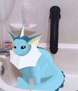 ambiguous_gender bath bathroom big_dildo black_dildo blue_body dildo dildo_on_wall feral sex_toy solo tail nibisu nintendo pokemon eeveelution generation_1_pokemon mammal pokemon_(species) vaporeon hi_res meme