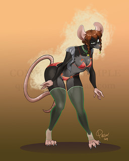 anthro black_body black_fur bottomwear braided_hair braided_pigtails choker clothed clothing feet female fingers fur green_eyes grey_body grey_fur hair jewelry leggings legwear lingerie looking_at_viewer necklace pigtails rat_tail red_hair simple_background standing tail topwear underwear quelico akna_(bahumot) mammal murid murine rat rodent 4:5 digital_media_(artwork)