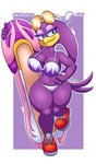 anthro beak big_breasts bikini bikini_bottom bikini_top blue_eyes breasts clothing extreme_gear feathers female footwear hair kerchief non-mammal_breasts purple_body purple_feathers purple_hair shoes solo swimwear two-piece_swimsuit wide_hipped_female wide_hips pkfirefawx sega sonic_riders sonic_the_hedgehog_(series) wave_the_swallow avian bird hirundinid oscine passerine swallow_(bird) absurd_res hi_res