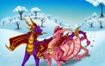 2_horns aged_up duo female feral horn jewelry male multi_horn plant snow tail tree wings winter thiscrispykat activision mythology spyro_the_dragon the_legend_of_spyro ember_(spyro) spyro dragon mythological_creature mythological_scalie scalie 2010 dated digital_media_(artwork)