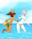 anthro ball beach_ball bent_arm bent_leg brown_body brown_fur brown_hair bulge butt clothed clothing detailed_background duo extended_arm femboy front_view fur green_eyes hair holding_ball holding_object inflatable leg_in_water legs_in_water male navel nipples on_one_leg one_calf_up open_mouth outside partially_submerged plantigrade playful ponytail pool_toy print_clothing print_swimwear raised_calf raised_foot rear_view red_eyes running sea seascape sky smile speedo standing star star_clothing star_polygon star_print star_swimwear straight_leg submerged_leg submerged_legs swimwear topless water white_body white_fur white_hair sparkydb oliver_jarvis sam_(el_mapache) lagomorph leporid mammal murid murine rabbit rat rodent 2015 hi_res