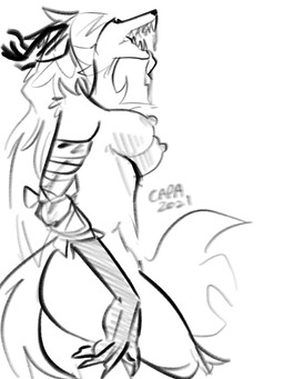 anthro antlers areola bandage blindfold bodily_fluids breasts butt claws dripping fangs female finger_claws fur hair horn neck_tuft nipples nude obscured_eyes open_mouth saliva saliva_drip sharp_teeth side_boob simple_background solo teeth tongue tongue_out tuft capaoculta bloodborne fromsoftware mythology sony_corporation sony_interactive_entertainment vicar_amelia beast_(bloodborne) canid canine canis mammal monster mythological_canine mythological_creature werecanid werecanine werecreature werewolf wolf 2021 black_and_white digital_media_(artwork) hi_res monochrome sketch