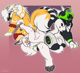 ahoge anthro anthro_on_anthro anthro_penetrated anthro_penetrating anthro_penetrating_anthro balls balls_deep chest_tuft cunnilingus female female_anthro female_penetrated fur genitals green_hair group group_sex hair machine male male/female multicolored_body multicolored_fur multicolored_hair oral penetration penile penile_penetration protogen_armor protogen_face protogen_visor sex threesome tuft vaginal white_body white_fur yellow_body yellow_fur lustwasp maddie_(biggayrabbit) ground_squirrel hybrid lagomorph leporid mammal protogen rabbit rodent sciurid tree_squirrel absurd_res hi_res
