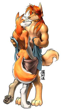 anthro athletic biceps black_nose breasts brown_body brown_fur cheek_tuft clothed clothing collar convenient_censorship countershading duo eye_contact eyebrows facial_tuft female fur green_eyes hair light looking_at_another male male/female multicolored_body multicolored_fur nude orange_body orange_eyebrows orange_fur orange_hair pawpads pecs romantic romantic_couple side_boob simple_background size_difference smile standing studded_collar studs tail text topless towel tuft two_tone_body two_tone_fur white_background white_body white_fur zaush kineta zaush_(zaush) canid canine canis domestic_dog husky mammal nordic_sled_dog spitz censored chinese_text colored digital_media_(artwork) full-length_portrait portrait shaded signature