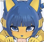 anthro biped blue_eyes blue_hair blue_nose disembodied_penis duo female fingers genitals hair looking_at_viewer male male/female oral penis sex solo_focus rengaboo animal_crossing nintendo ankha_(animal_crossing) domestic_cat felid feline felis mammal 2024 digital_media_(artwork)