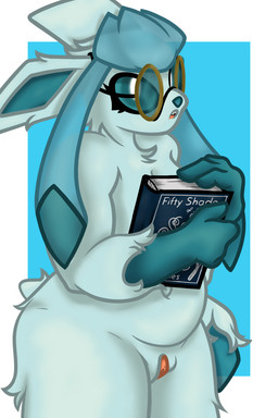 anthro book eyewear female genitals glasses ice nerd pokemorph solo vulva wearing_glasses blubbs.y fifty_shades_of_grey nintendo pokemon canid canine eeveelution fox generation_4_pokemon glaceon mammal pokemon_(species) 2:3 hi_res