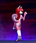 anthro breasts butt canid canine canis claws domestic_dog female fur hair looking_back mammal markings pacmancorp paws red_body red_fur red_hair red_markings side_boob solo soriana white_markings yellow_eyes