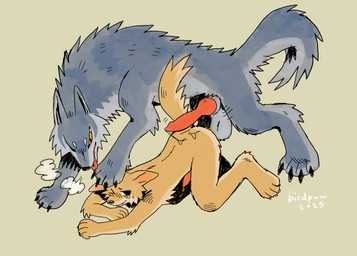 anatomically_correct anatomically_correct_genitalia anatomically_correct_penis animal_genitalia animal_penis anthro anthro_on_bottom anthro_on_feral balls bestiality blue_body blue_fur bodily_fluids canine_genitalia canine_penis erection feral feral_on_top fur genital_fluids genitals imminent_anal imminent_sex knot knotted_penis male male/male nude_anthro nude_male penis precum simple_background tan_background yellow_body yellow_fur birdpaw_(artist) canid canine canis mammal wolf 2025 hi_res