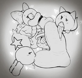anthro big_penis fellatio female feral genitals group huge_penis hyper hyper_genitalia hyper_penis licking lips long_tongue male male/female oral penile penis penis_awe penis_lick sex thick_lips tongue bigeggguy mario_and_luigi_(series) mario_bros nintendo paper_mario goombella koopaling peeka_(mario) starlow wendy_o._koopa boo_(mario) goomba koopa scalie star_sprite hi_res