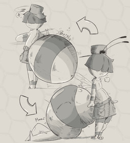 abdomen_vore abdominal_bulge antenna_hair antennae_(anatomy) anthro anthro_pred arthropod_abdomen arthropod_abdomen_penetration arthropod_abdomen_vore bottomwear clothing digestion expansion faceless_character faceless_male forced fully_inside hair male male/male penetration shorts solo unusual_vore unwilling_prey vore badartist anon arthropod bee hymenopteran insect absurd_res hi_res