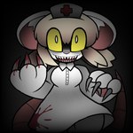 anthro black_eyes blonde_hair blood blush bodily_fluids breasts claws clothing female fur hair hat headgear headwear nails nurse nurse_clothing nurse_headwear pawpads paws smile solo tail white_body white_fur yellow_eyes stilbie terrible_mouse lorna_(terrible_mouse) mammal mouse murid murine rat rodent 1:1