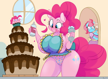 5_fingers anthro anthrofied apron big_breasts blue_eyes blush bread breasts cake clothed clothing cupcake curvy_figure cutie_mark dessert dress duo female fingers food fully_clothed hair heart_eyes heart_symbol holding_object huge_breasts inside mature_anthro mature_female panties pink_hair raised_arm standing thick_thighs tongue tongue_out underwear voluptuous wide_hips mcsweezy friendship_is_magic hasbro my_little_pony mrs._cake_(mlp) pinkie_pie_(mlp) earth_pony equid equine horse mammal pony 2018 digital_media_(artwork) hi_res