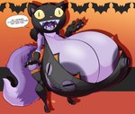 anthro areola big_breasts breasts clothing costume female holidays huge_breasts hyper hyper_breasts nipples solo text jaeh halloween tina_(jaeh) canid canine canis mammal wolf 2021 english_text hi_res