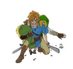 angry blonde_hair boots clothing footwear group hair humanoid_pointy_ears light_body light_skin looking_at_viewer male melee_weapon not_furry pointy_ears shoes simple_background square_crossover sword trio weapon eunjuragi breath_of_the_wild nintendo ocarina_of_time the_legend_of_zelda wind_waker link toon_link young_link elf humanoid hylian