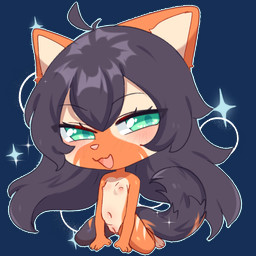 anthro black_body black_fur black_hair blush chibi female flat_chested fur genitals green_eyes hair hyper multicolored_body multicolored_fur navel nipples nude open_mouth orange_body orange_fur smile solo vulva white_body white_fur young young_anthro young_female aoizuri sherice_(giantburger) canid canine felid feline fox hybrid mammal 1:1 alpha_channel