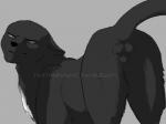 anatomically_correct anatomically_correct_genitalia animal_genitalia balls black_body black_fur feline_sheath feral fully_sheathed fur genitals grey_background looking_back male rear_view sheath simple_background smile solo tail thathornycat warriors_(book_series) ravenpaw_(warriors) domestic_cat felid feline felis mammal 4:3 cel_shading digital_drawing_(artwork) digital_media_(artwork) shaded