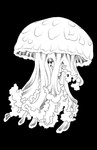 ambiguous_gender armless black_background earless eyeless feral legless markings noseless simple_background solo spots spotted_body tentacles white_body iliothermia cnidarian jellyfish marine medusozoan 2023 monochrome