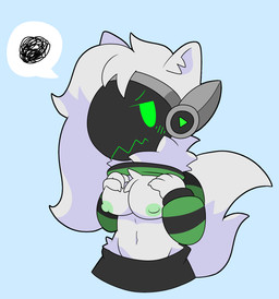 annoyed anthro areola big_breasts blush blush_lines bottomwear breasts clothed clothing clothing_lift exposed_breasts female fluffy fluffy_hair fluffy_tail flustered fur hair hand_on_breast huge_breasts machine neck_tuft nipples no_bra pattern_clothing presenting presenting_breasts screen screen_face skirt solo striped_clothing stripes sweater sweater_lift tail topwear tuft white_body white_fur spartancandy protogen hi_res
