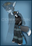 alternative_fashion anthro backpack band_shirt biped blue_background blue_border blue_hair bondage_pants border bottomwear clothed clothing denim denim_bottomwear denim_clothing earbuds electronics fully_clothed fur grey_body grey_fur hair headphones jeans looking_at_viewer male pants phat_pants simple_background solo standing tail tools white_body white_fur lockworkorange tool_(band) akkeresu canid canine domestic_cat felid feline felis fox hybrid mammal digital_media_(artwork) hi_res shaded watermark