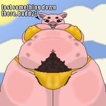 anthro belly big_breasts bikini breasts clothed clothing female fur gold_bikini looking_at_viewer low-angle_view multi_nipple navel nipples piercing pink_body pink_skin pubes slightly_chubby solo swimwear text thick_pubes two-piece_swimsuit wide_hips toridiaz golden_week abby_(toridiaz) domestic_pig mammal suid suine sus_(pig) 1:1 digital_media_(artwork) english_text pixel_(artwork)