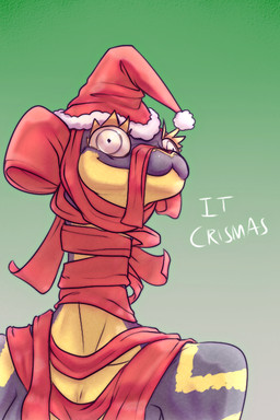 anthro biped black_body black_scales breasts christmas_clothing christmas_headwear clothing countershade_face countershade_torso countershading derp_eyes eyelashes female front_view gift_wrapped gradient_background green_background grey_background hat headgear headwear holiday_message holidays humor long_eyelashes long_neck looking_away multicolored_body multicolored_scales non-mammal_breasts ribbons santa_hat scales simple_background smile solo text toony two_tone_body two_tone_scales white_eyes yellow_body yellow_countershading yellow_scales derek_hetrick christmas merr_chrismas cornflakes_(derek_hetrick) elapid_(snake) reptile scalie sea_snake snake 2015 2:3 bust_portrait digital_drawing_(artwork) digital_media_(artwork) english_text portrait
