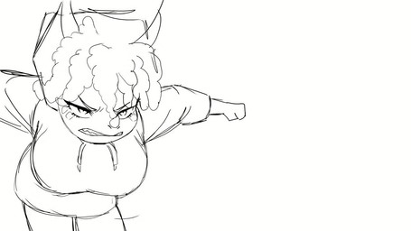 angry anthro big_breasts bottomwear breasts clenched_teeth clothed clothed_anthro clothed_female clothing dialogue facial_horn female fingers frill_(anatomy) hair hoodie horn humanoid_hands looking_at_viewer mostly_offscreen_character narrowed_eyes non-mammal_breasts open_mouth pants pupils running short_hair simple_background small_pupils solo talking_to_viewer teeth text topwear white_background yelling puffycrow cavemanon_studios goodbye_volcano_high ko_op_(game_developer) naruto_run snoot_game trish_(gvh) ceratopsian ceratopsid chasmosaurine dinosaur marginocephalian ornithischian prehistoric_species reptile scalie triceratops 16:9 animated black_and_white english_text meme monochrome no_sound short_playtime sketch video widescreen