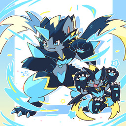 abstract_background ambiguous_gender anthro black_body black_fur blue_eyes claws fangs featureless_crotch fur open_mouth pawpads solo teeth tongue nekogyo122 nintendo pokemon pokemon_legends_z-a felid feline generation_9_pokemon legendary_pokemon mammal mega_evolution mega_zeraora pokemon_(species) 1:1 2025 absurd_res hi_res signature