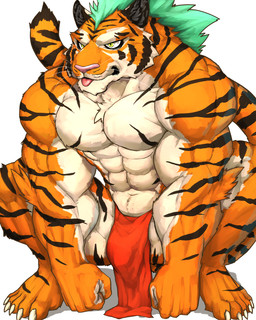 5_toes abs anthro biceps big_muscles biped black_ears black_inner_ear black_stripes blep bottomwear claws closed_smile clothed clothing countershade_arms countershade_face countershade_fur countershade_hands countershade_legs countershade_neck countershade_torso countershading crouching deltoids facial_markings feet front_view fur green_eyes green_hair hair head_markings huge_muscles loincloth loincloth_only looking_aside male markings mouth_closed muscular muscular_anthro muscular_male orange_body orange_fur pecs pose red_bottomwear red_clothing red_loincloth red_tongue simple_background smile snout solo striped_arms striped_body striped_face striped_legs striped_markings striped_tail striped_torso stripes tail tail_markings tan_body tan_countershading toe_claws toes tongue tongue_out topless topless_anthro topless_male whiskers white_background white_claws white_sclera captainjohkid felid mammal pantherine tiger 2018 4:5 digital_drawing_(artwork) digital_media_(artwork) full-length_portrait hi_res portrait