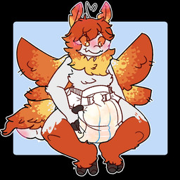 anthro blush bodily_fluids clothed clothing diaper diaper_only fluffy fur genital_fluids grey_body grey_fur hair hand_on_diaper happy insect_wings lepidopteran_wings looking_at_diaper looking_down male moth_antennae multicolored_body multicolored_fur neck_tuft pupils red_body red_fur red_hair red_sclera sitting solo tail topless touching_diaper tuft two_tone_body two_tone_fur unclean_diaper urine used_diaper wearing_diaper wet_diaper wetness_indicator wings yellow_pupils flimsy_rivers cole_murphy arthropod insect lepidopteran moth 1:1
