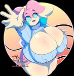 anthro big_breasts breasts clothing female hand_reaching high-angle_view huge_breasts looking_at_viewer nipple_outline pokemorph solo sweater thick_thighs topwear wide_hips damianvertigo nintendo pokemon audino generation_5_pokemon pokemon_(species) hi_res
