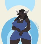 2_horns abstract_background anthro areola big_breasts big_muscles biped blue_background blue_eyes blue_sclera bouncing_breasts breast_drop breast_jiggle breast_physics breast_squeeze breast_squish breasts brown_areola brown_body brown_fur brown_hair brown_nipples brown_nose brown_pussy brown_skin clitoris clothed clothing clothing_lift curved_horn curvy_figure dark_areola dark_nipples dress dress_lift female female_anthro flashing flashing_breasts flashing_pussy fur genitals grey_horn hair hand_on_breast holding_breast horn horn_jewelry horn_ring huge_breasts humanoid_genitalia humanoid_pussy jewelry jiggling long_hair looking_at_viewer muscular muscular_anthro muscular_female navel necklace nipples no_underwear nude pose presenting presenting_breasts pussy ring_(jewelry) simple_background smile solo squeezing squish standing thick_thighs undressing voluptuous white_background wide_hips brolaren dungeons_and_dragons european_mythology greek_mythology hasbro mythology wizards_of_the_coast nihea_avarta bovid bovine cattle mammal minotaur 2020 2d_animation animated digital_media_(artwork) frame_by_frame pinup portrait short_playtime signature three-quarter_portrait